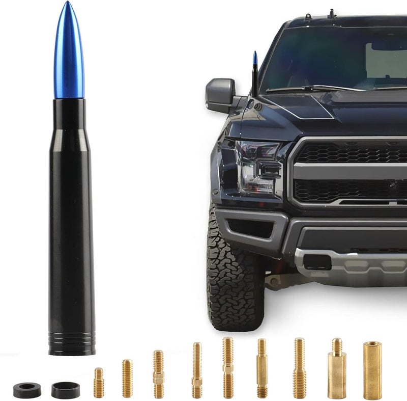 BJSIA Universal Car Antenna Replacement Compatible with Ford, Dodge, Chevrolet, GMC, Jeep, Toyota Truc kReplacement Antenna - Made of Rugged Billet and Aluminum, Blue, Car Accessories - Image 1